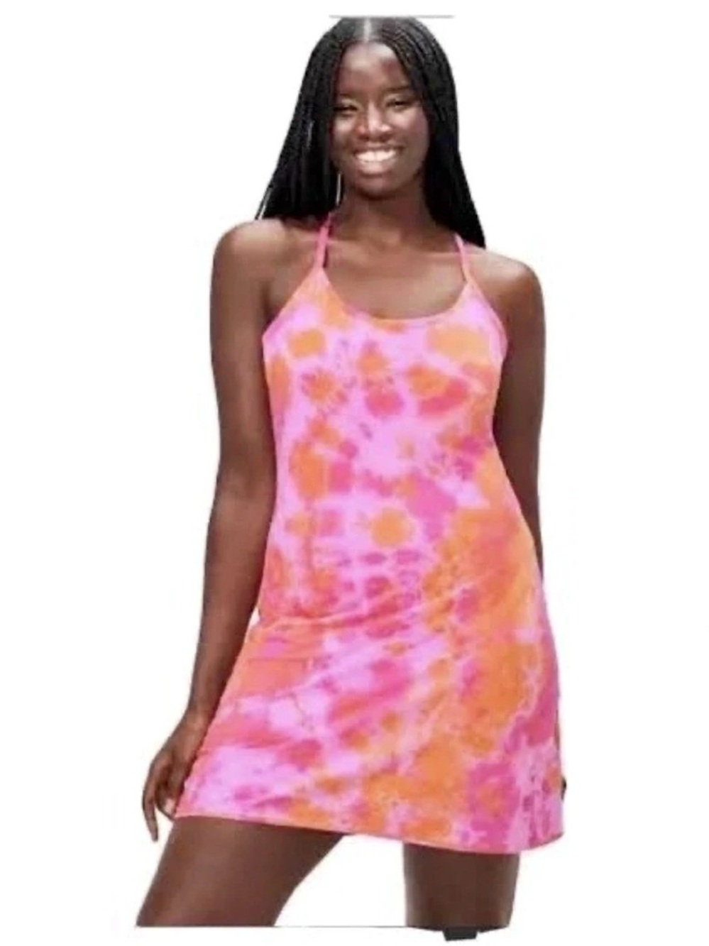 Outdoor Voices The Exercise Dress Tie-Dye Mini Dress Pink & Orange Small